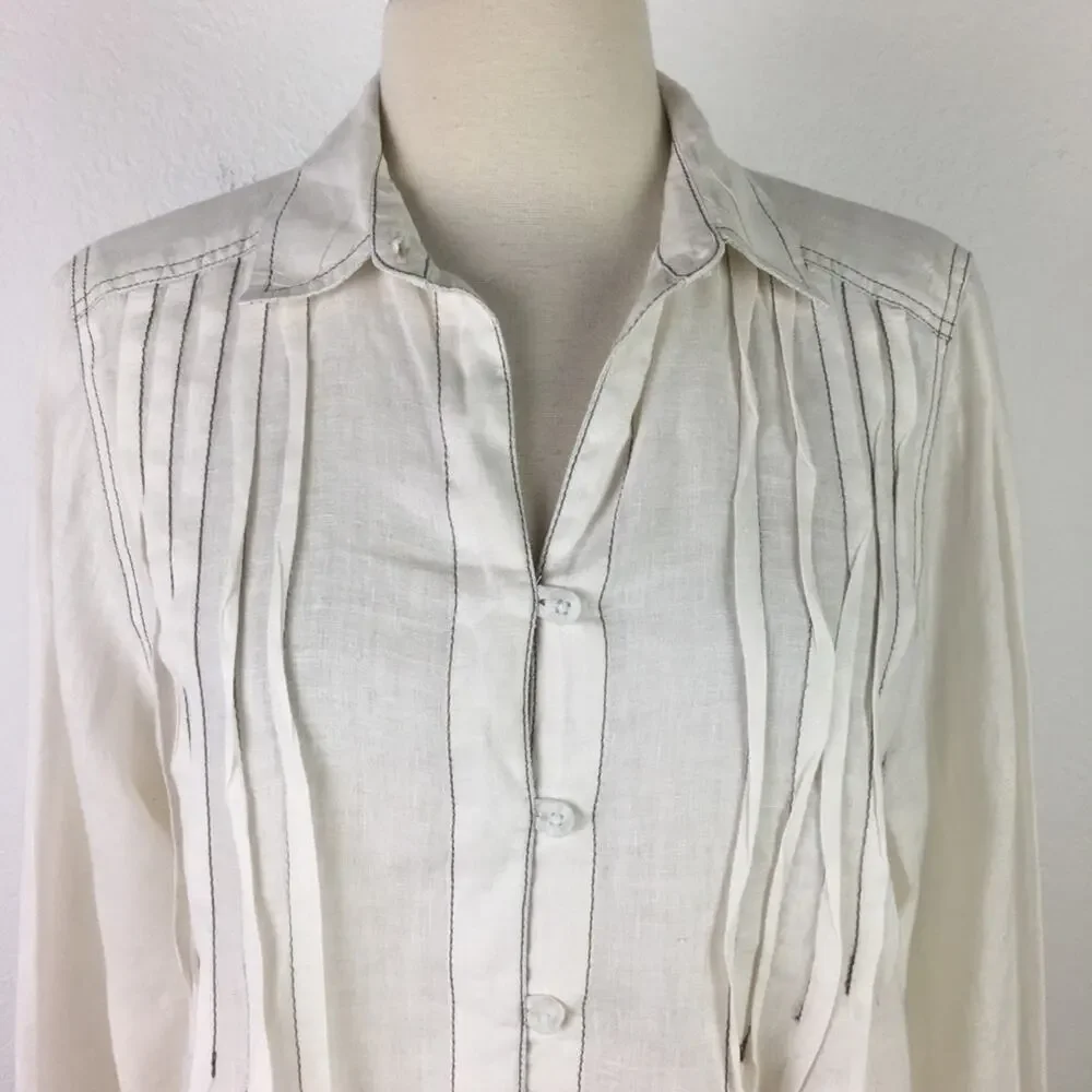 Free People White Linen Long Sleeve  Button Down Small